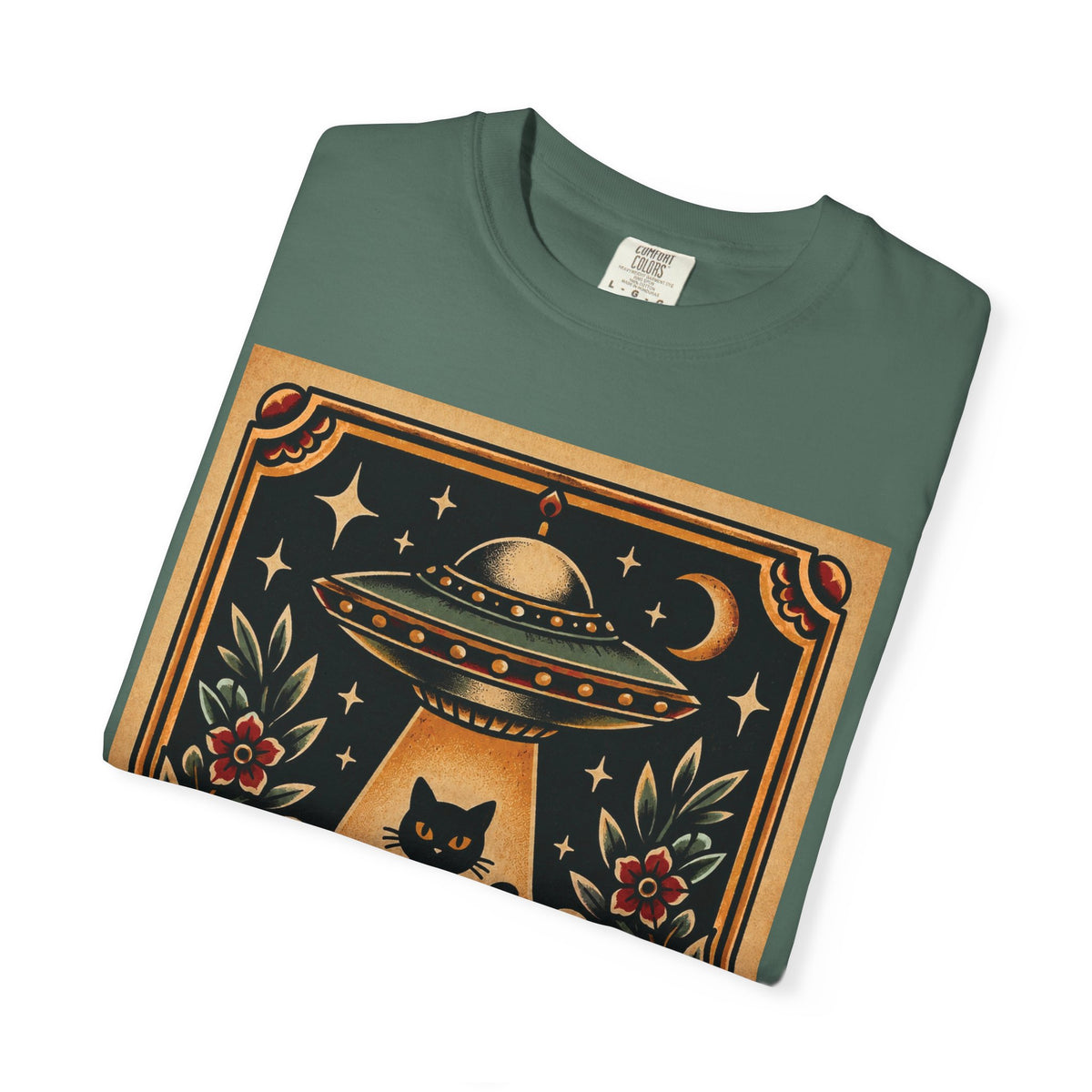 UFO & Black Cat Tattoo Flash Sheet T-Shirt