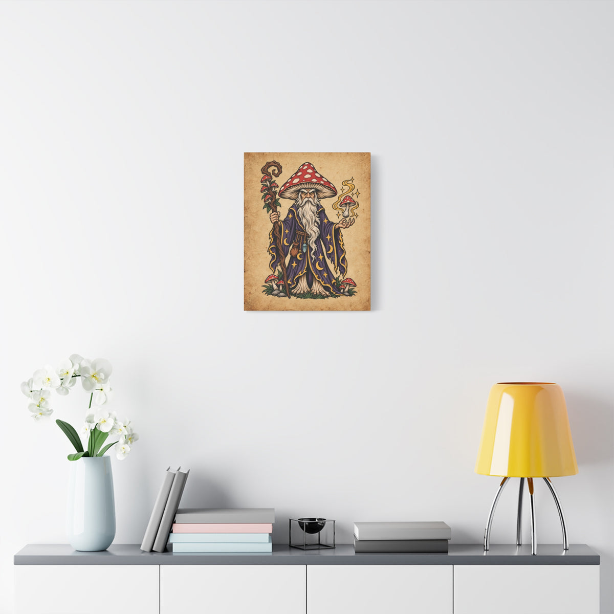 Amanita Mushroom Wizard Tattoo Flash Canvas Wall Art
