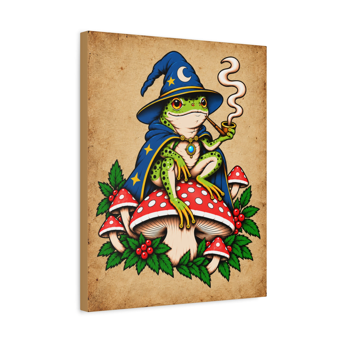 Frog Wizard Tattoo Flash Canvas Wall Art