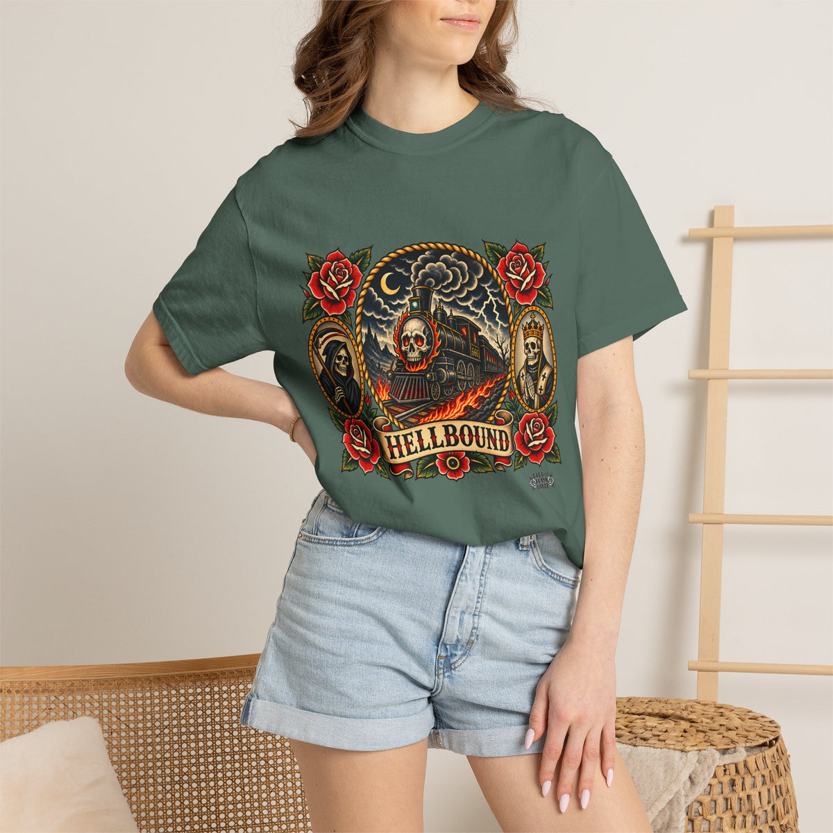 Hellbound Skull Train Tattoo Flash T-Shirt