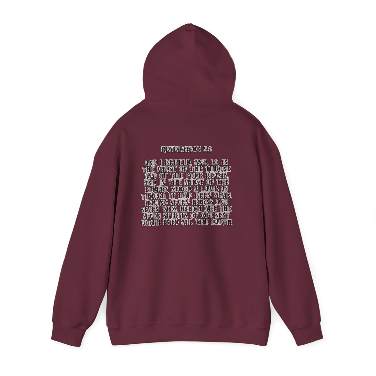 Sacrificial Lamb Hoodie with Revelation 5:6 Scripture Back Print