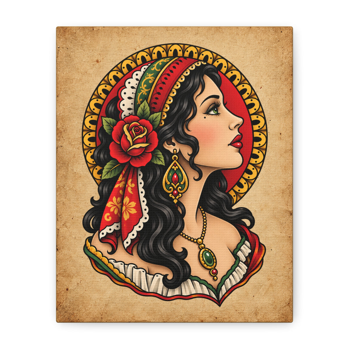 Esmeralda Gypsy Tattoo Flash Canvas Wall Art
