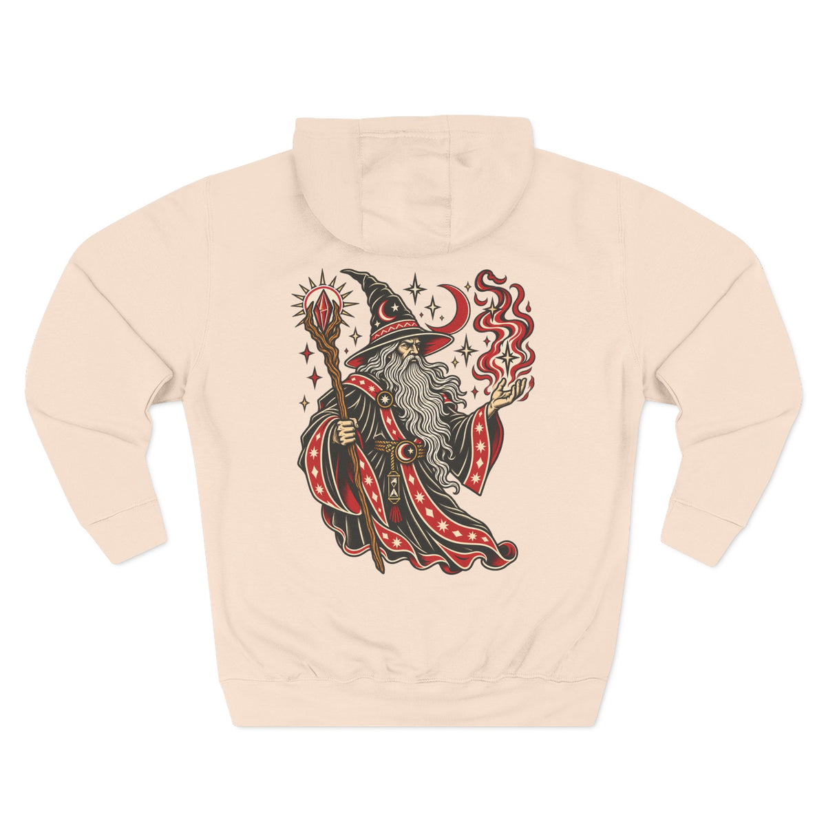 Fire Wizard Tattoo Flash Pullover Hoodie (Back Design)