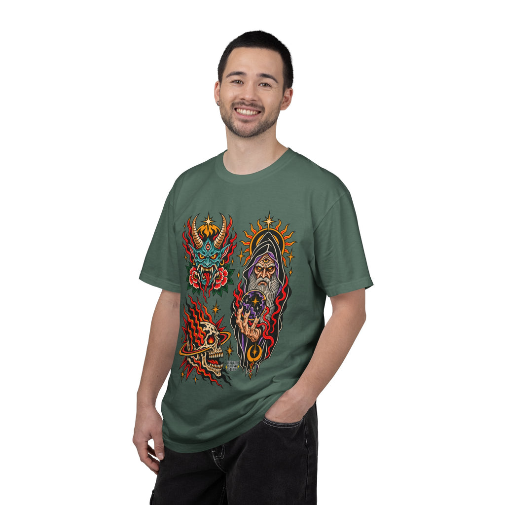Wizard, Oni and Skull Tattoo Flash T-Shirt