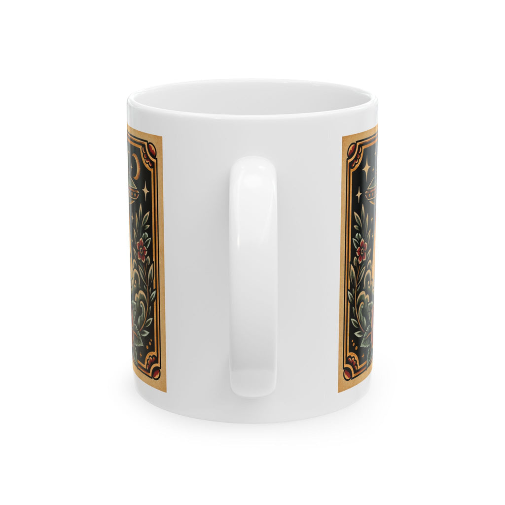 UFO & Black Cat Tattoo Flash Ceramic Coffee Mug (11oz, 15oz)