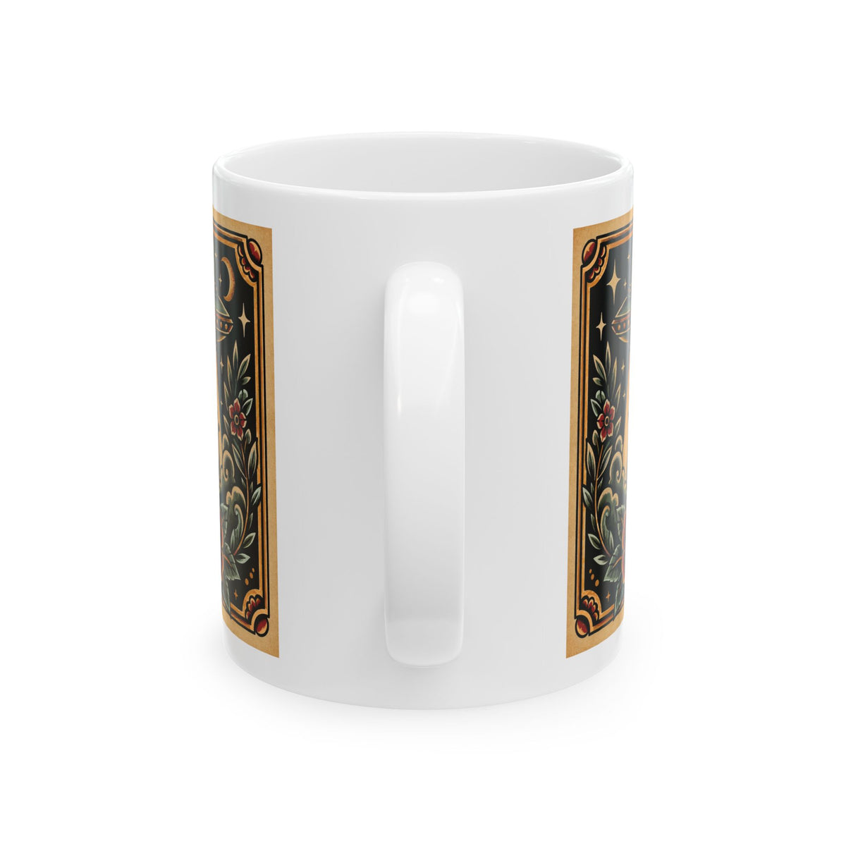UFO & Black Cat Tattoo Flash Ceramic Coffee Mug (11oz, 15oz)