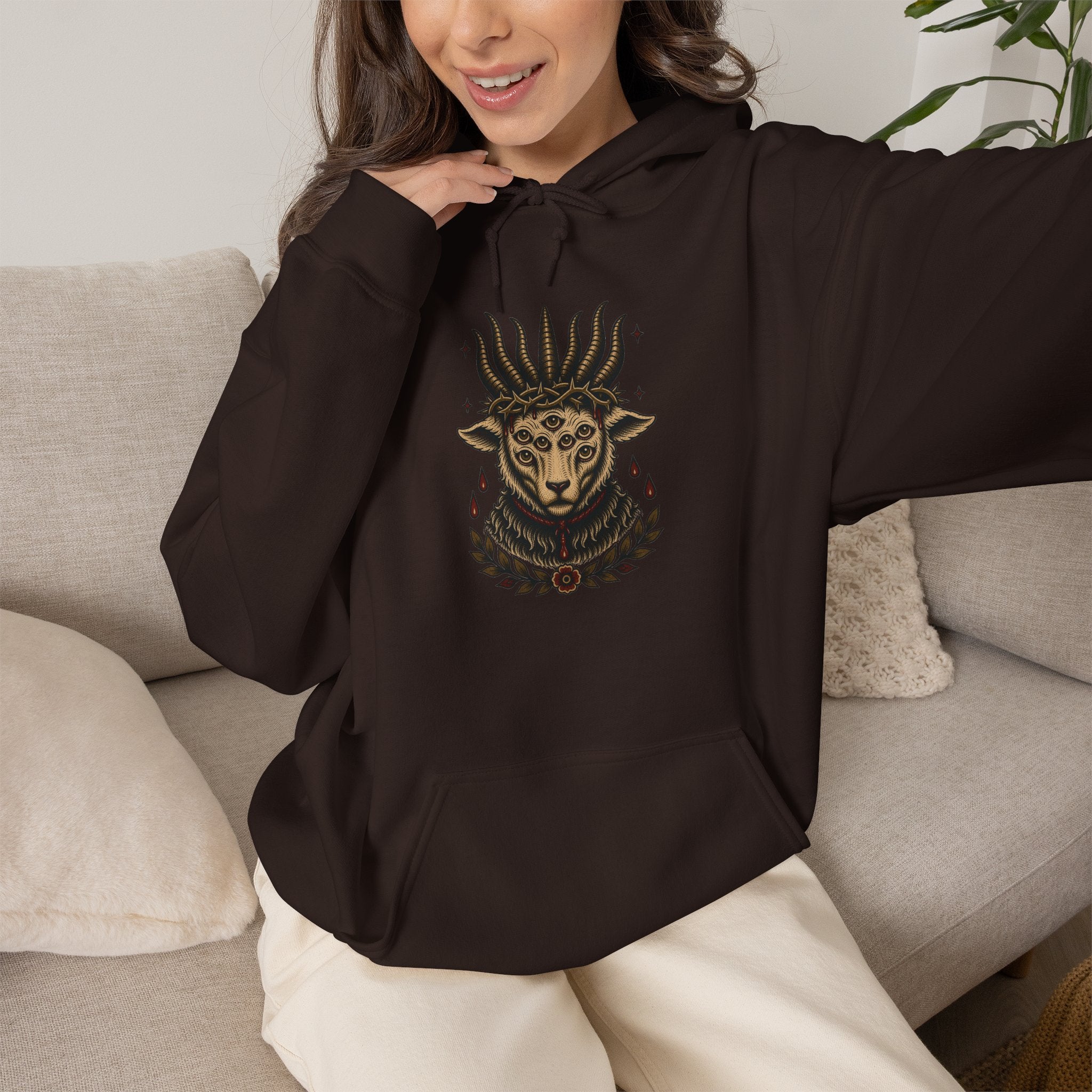 Sacrificial Lamb Hoodie with Revelation 5:6 Scripture Back Print