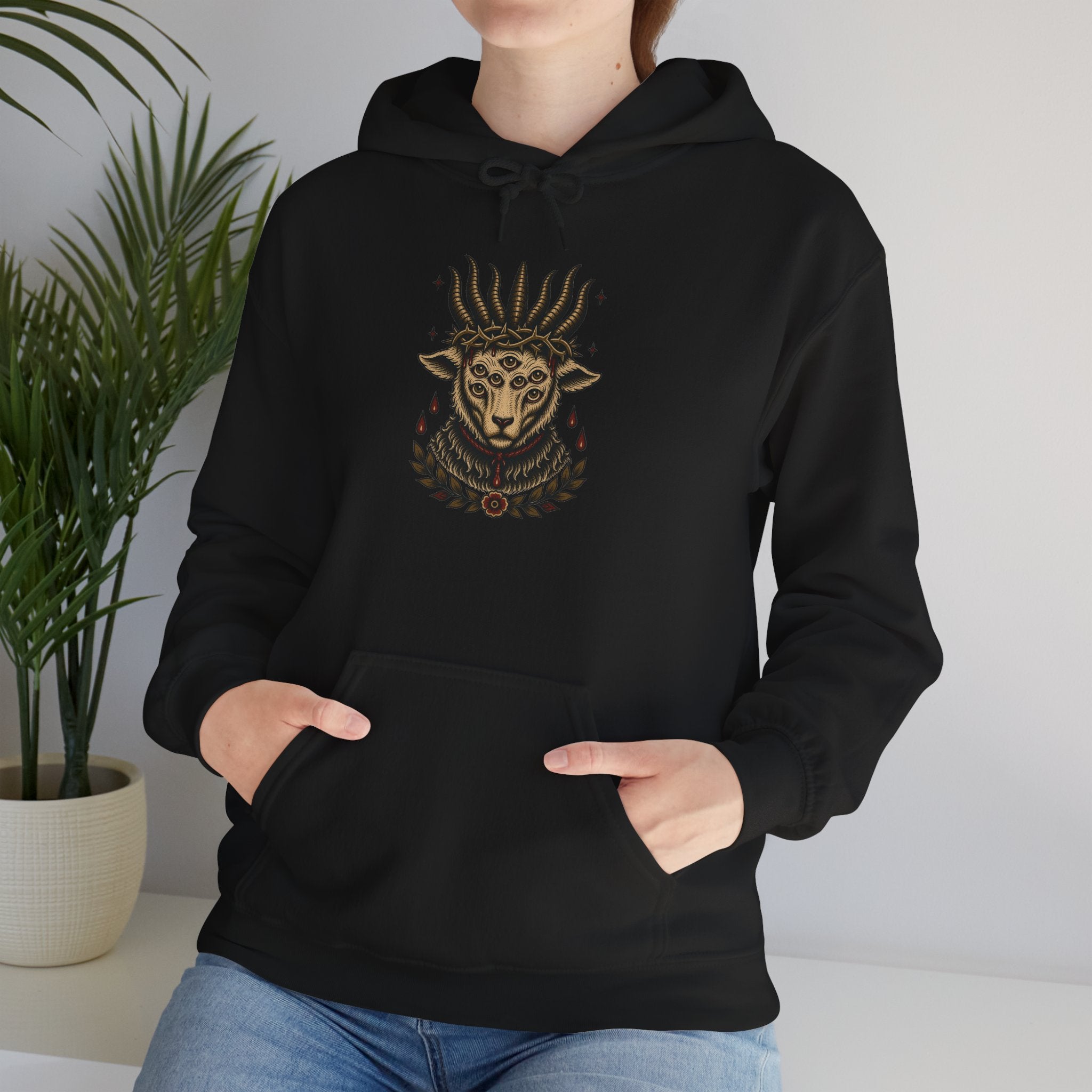 Sacrificial Lamb Hoodie with Revelation 5:6 Scripture Back Print
