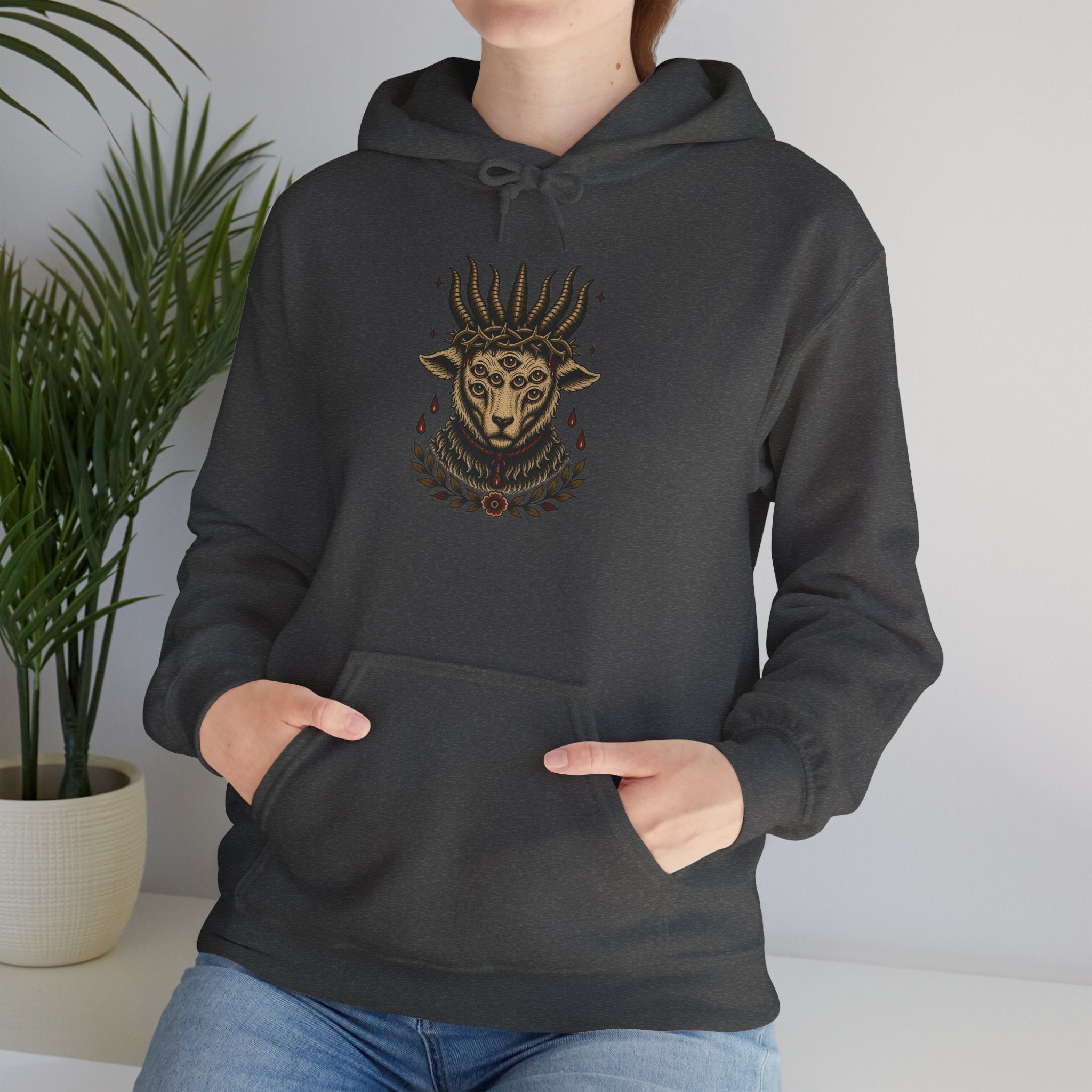 Sacrificial Lamb Hoodie with Revelation 5:6 Scripture Back Print