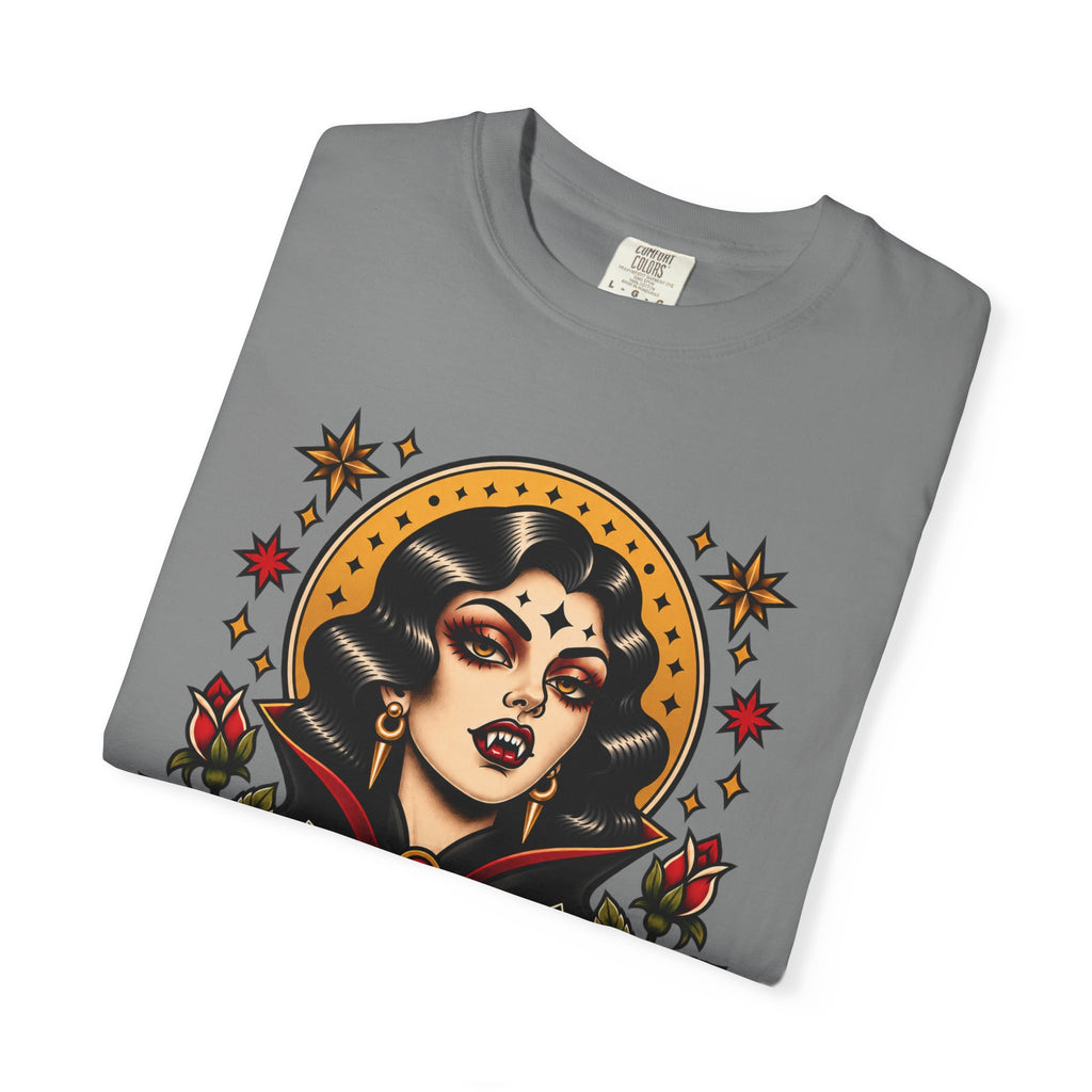 Vampire Woman & Black Cat Tattoo Flash T‑Shirt