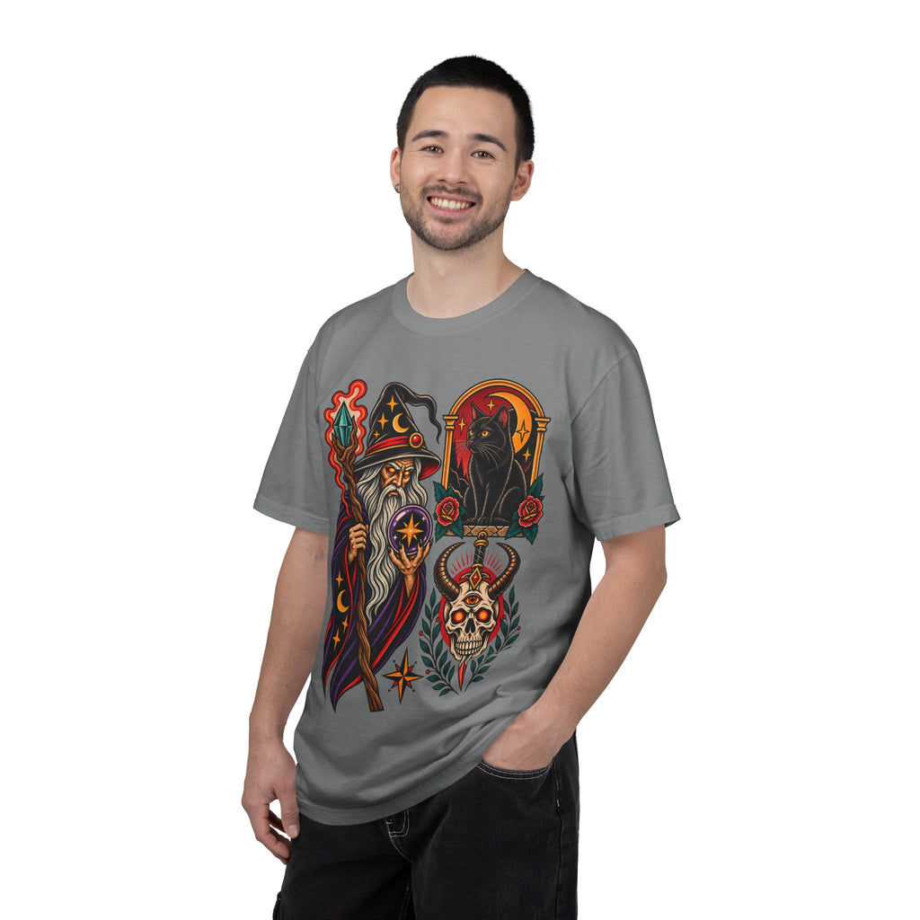 Wizard & Black Cat Tattoo Flash T-Shirt