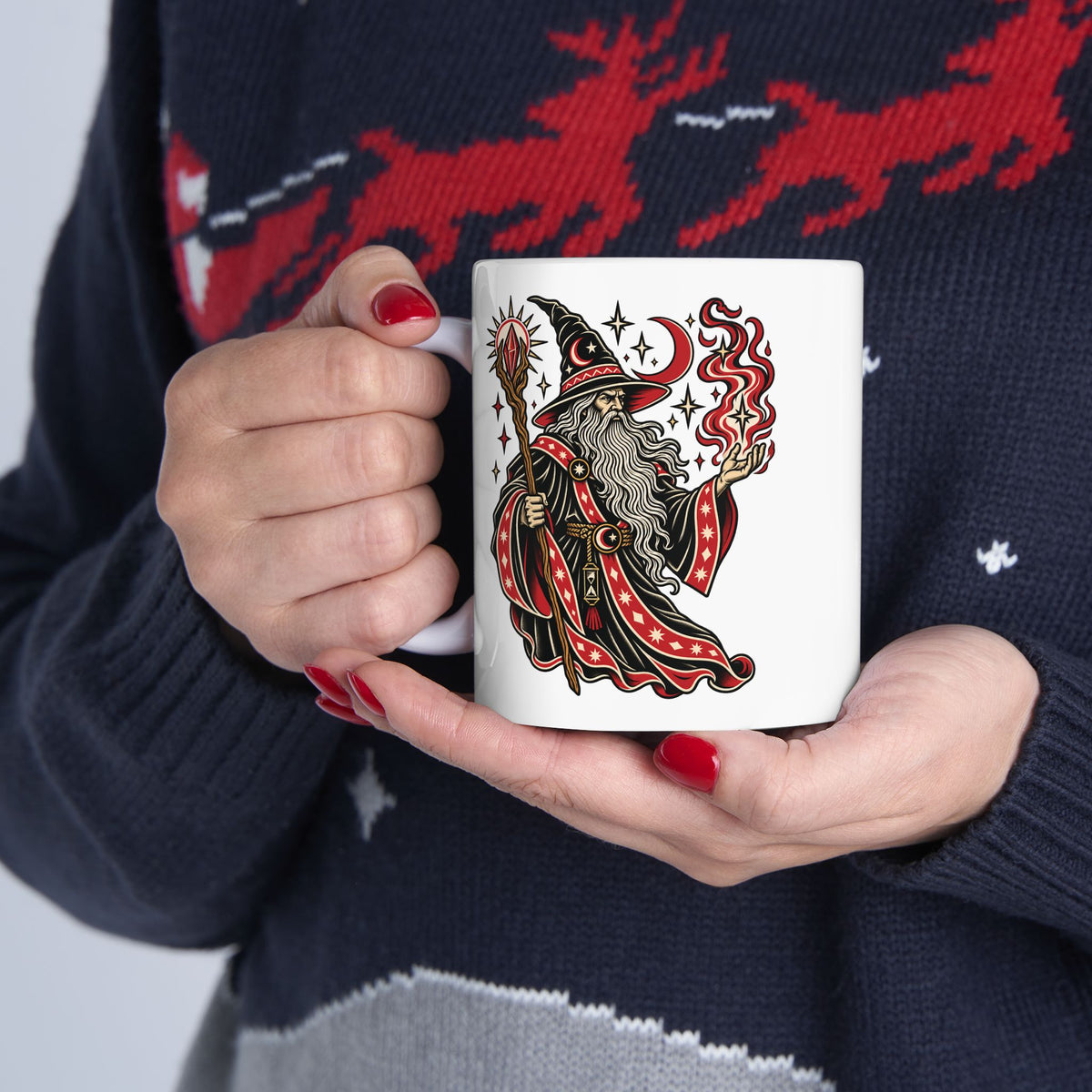 Fire Wizard Tattoo Flash Ceramic Coffee Mug (11oz, 15oz)