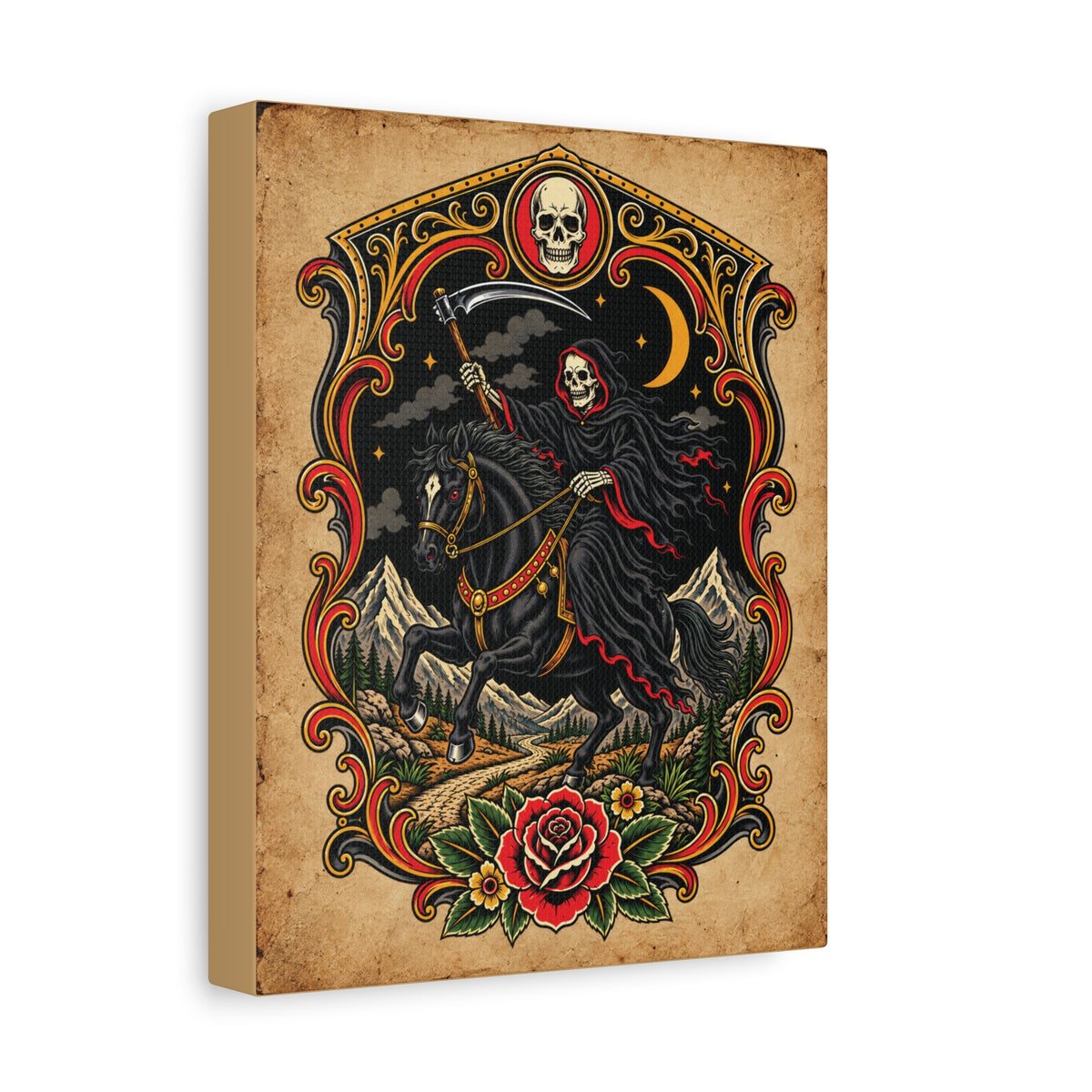 Grim Reaper Horseman Tattoo Flash Canvas Wall Art