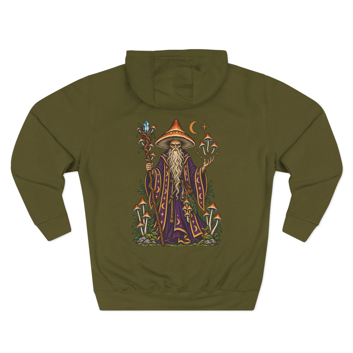 Psilocybin Mushroom Wizard Tattoo Flash Pullover Hoodie (Back Design)