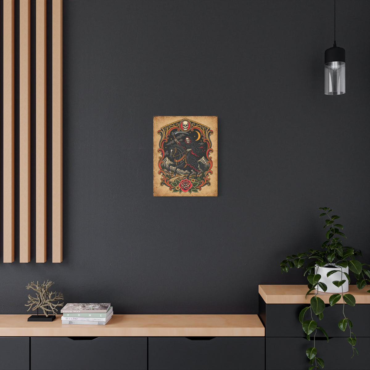 Grim Reaper Horseman Tattoo Flash Canvas Wall Art