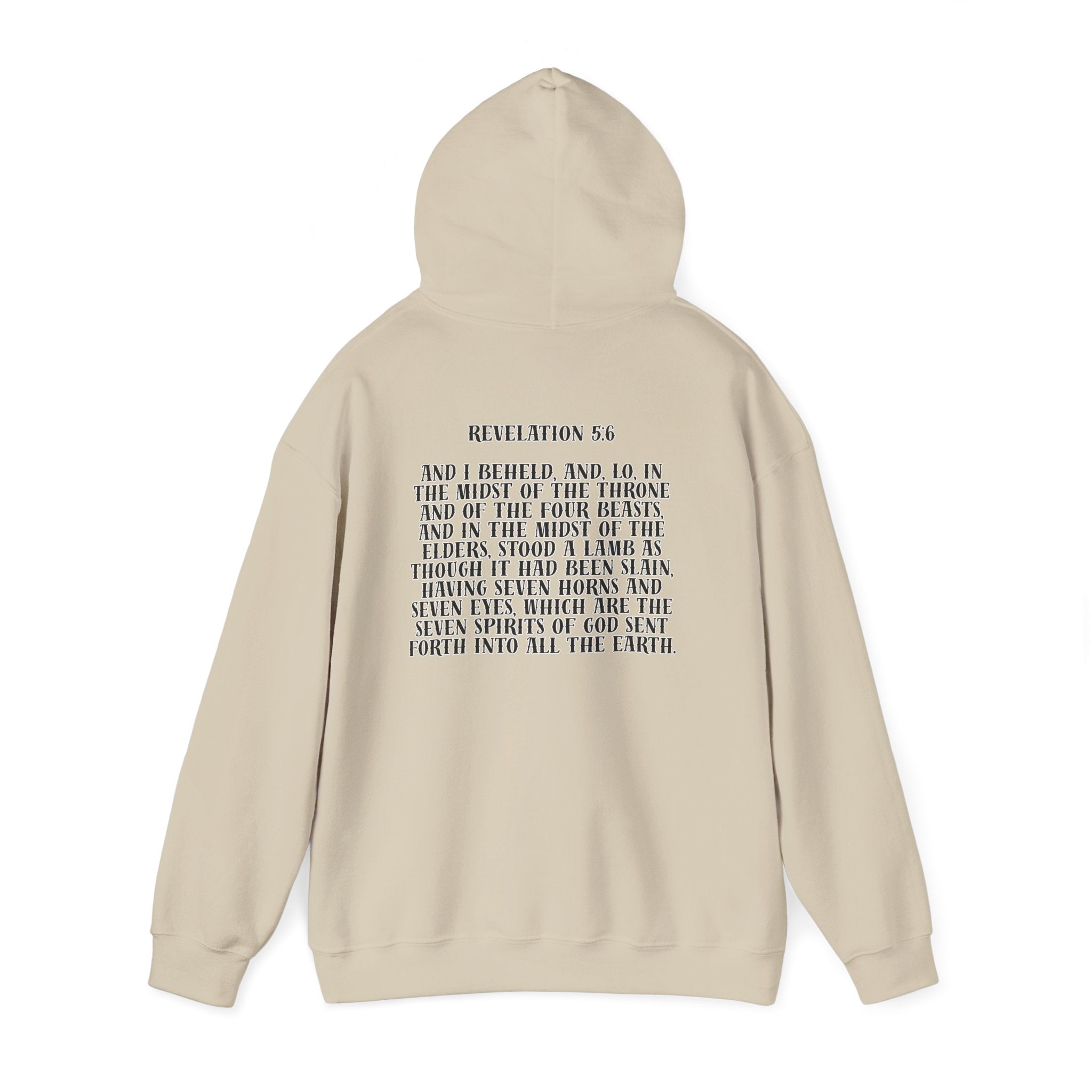 Sacrificial Lamb Hoodie with Revelation 5:6 Scripture Back Print