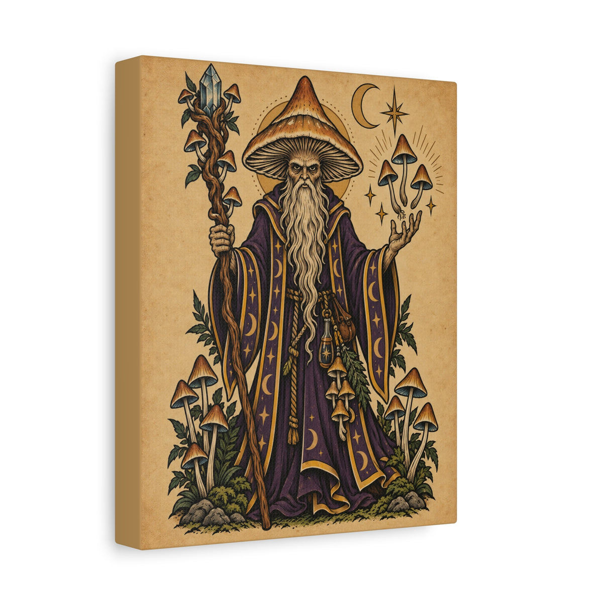 Psilocybin Mushroom Wizard Tattoo Flash Canvas Wall Art