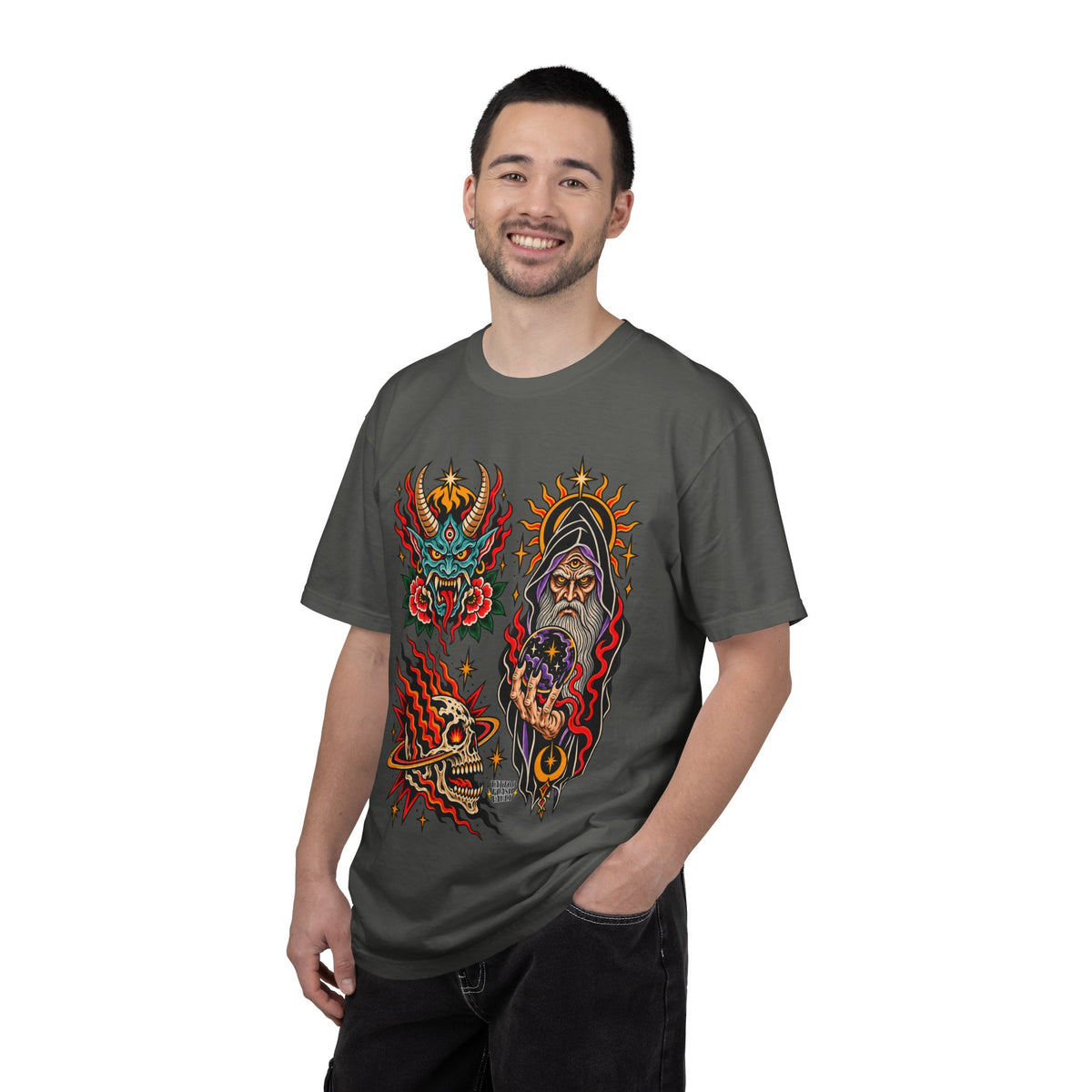 Wizard, Oni and Skull Tattoo Flash T-Shirt