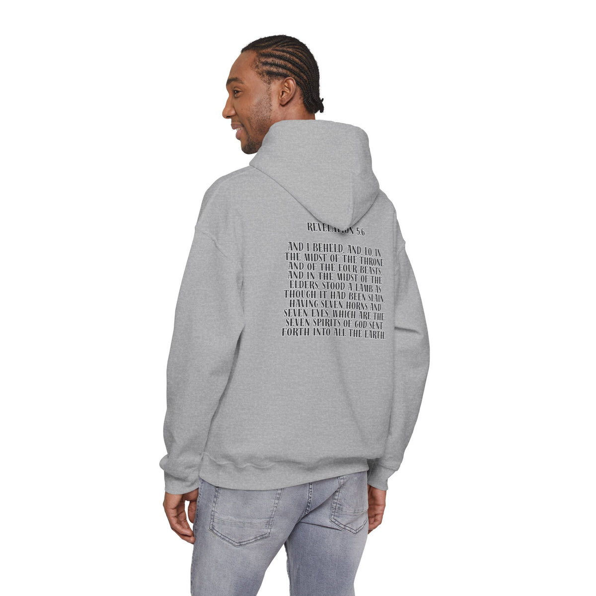 Sacrificial Lamb Hoodie with Revelation 5:6 Scripture Back Print