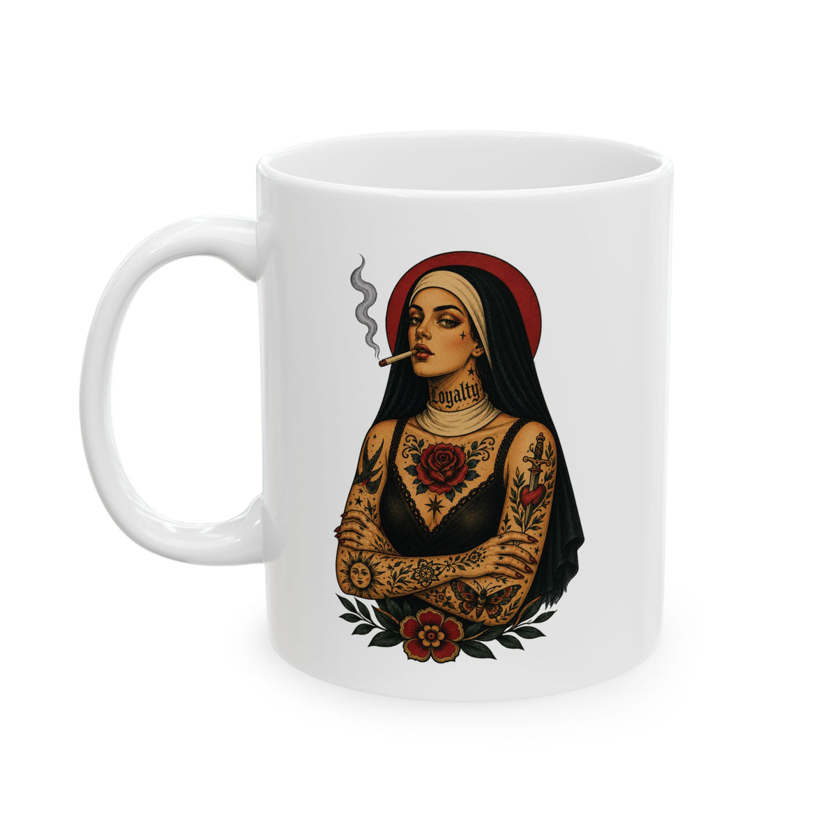 Tattooed Nun Tattoo Flash Ceramic Coffee Cup