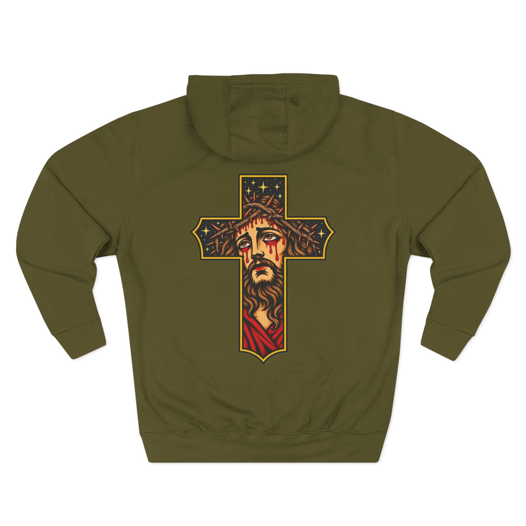Jesus Cross Tattoo Flash Pullover Hoodie (Back Design)