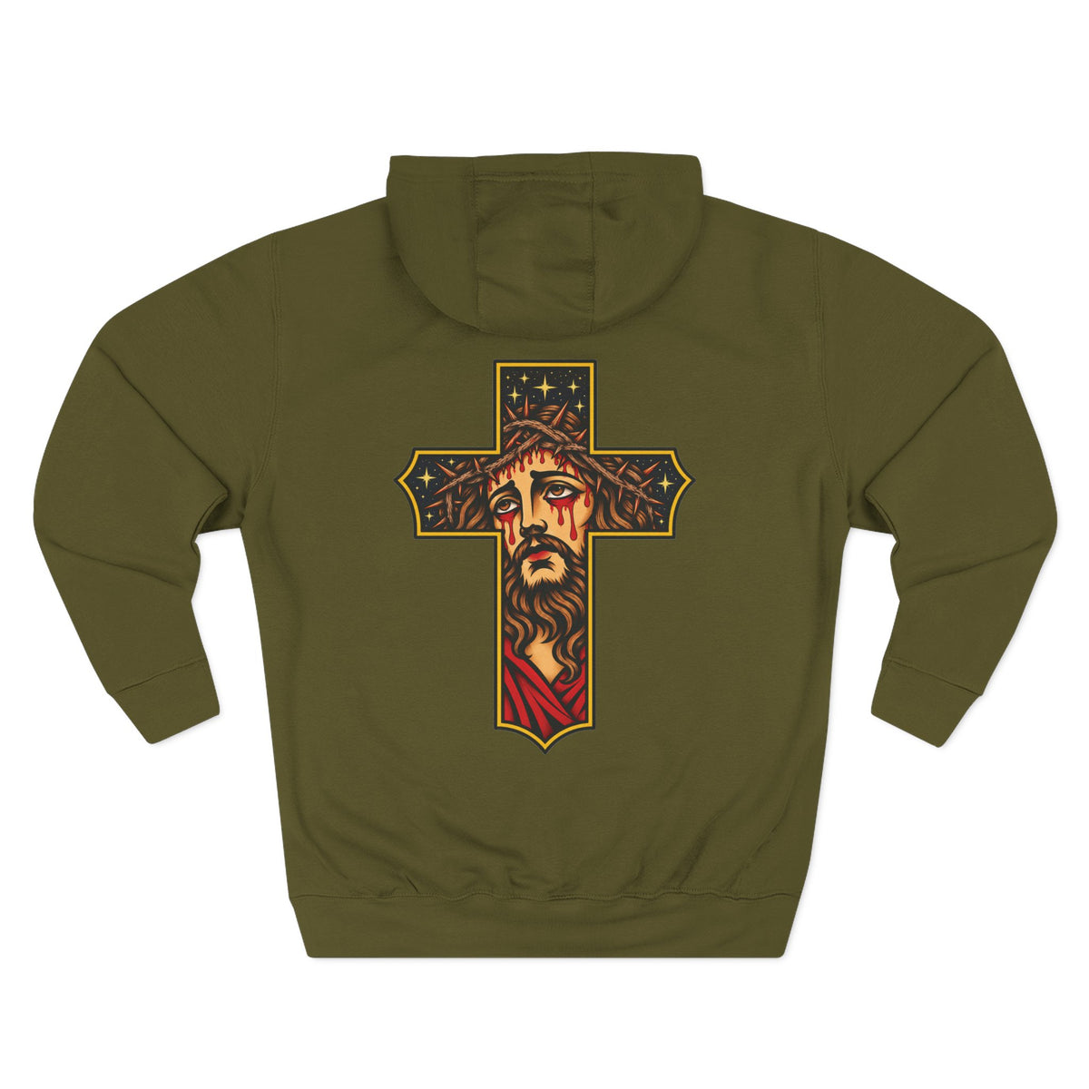 Jesus Cross Tattoo Flash Pullover Hoodie (Back Design)